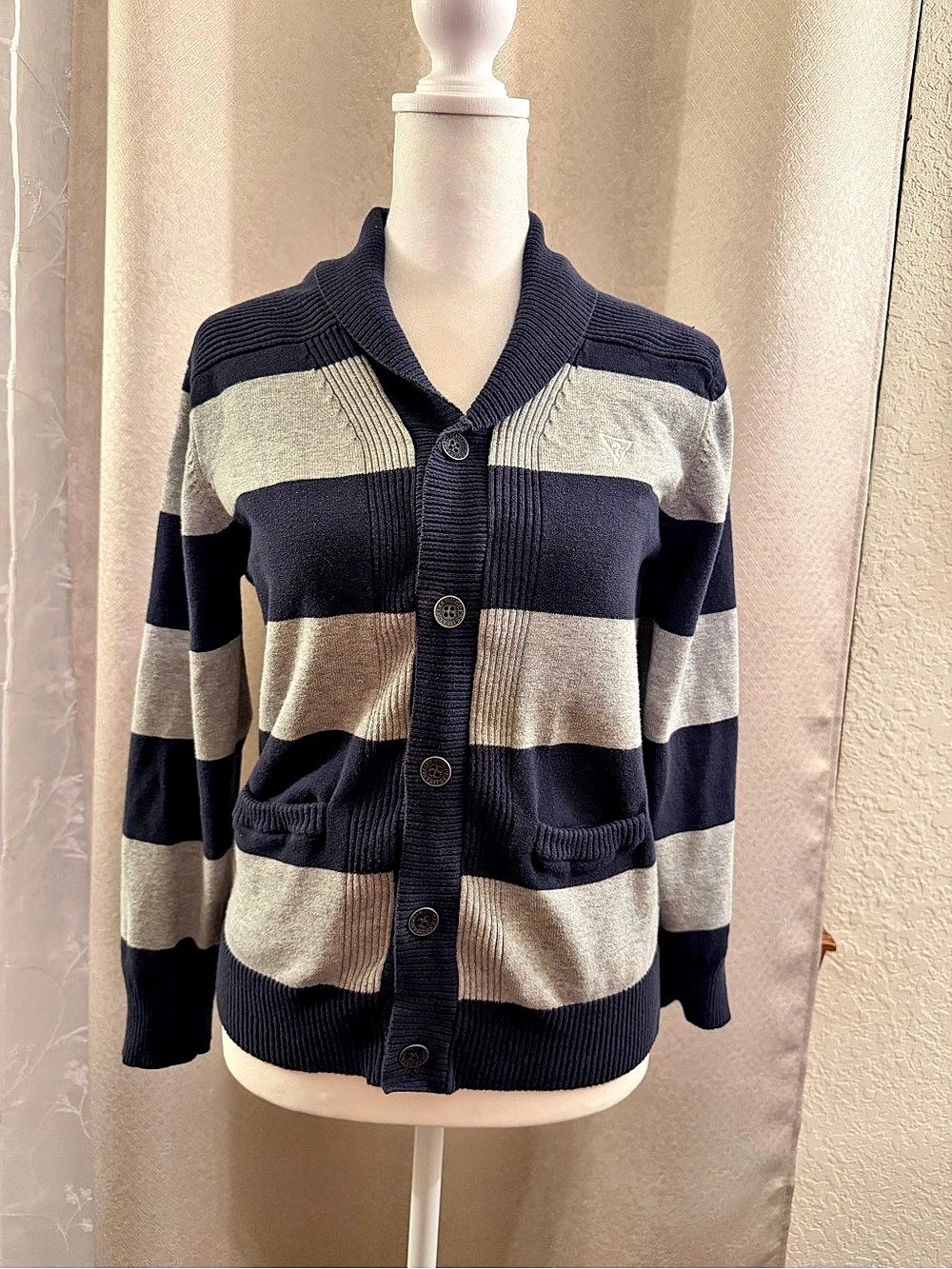 Y2K GUESS Striped Cardigan in Blue & Gray